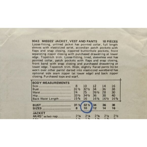 Vintage Vogue Patterns 9043 Misses Jacket Vest & Pants Sewing Pattern Uncut Sz10 - Picture 4 of 4